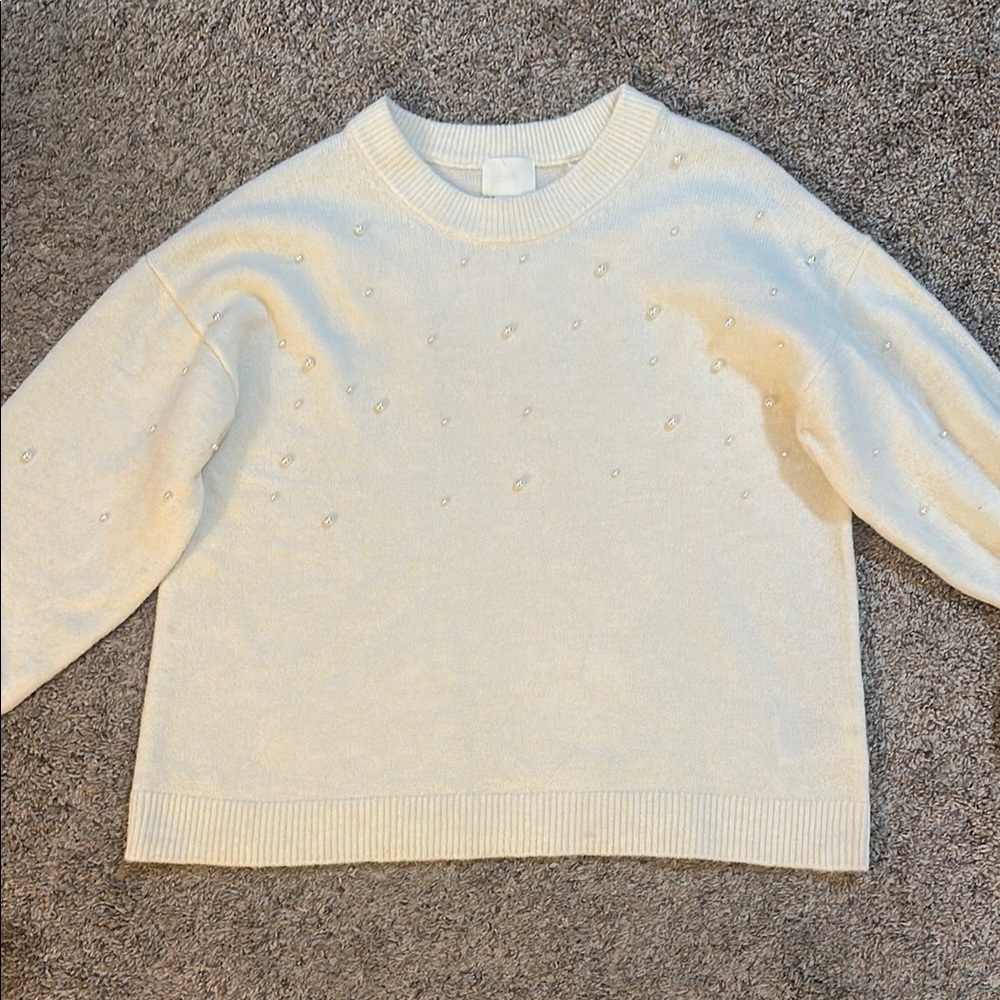 Cream Sweater with Pearl Details